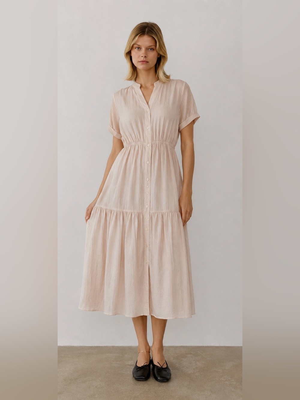 MOD REF Blush Pink Tencel Midi Dress Baby Shower Brunch Garden Party
